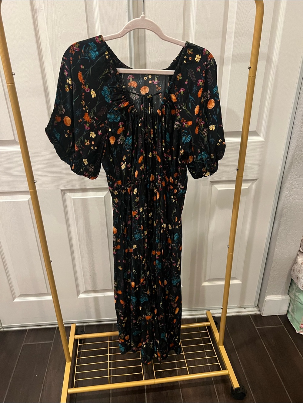 a new day Black Floral Midi Dress with Orange and Teal Accents
